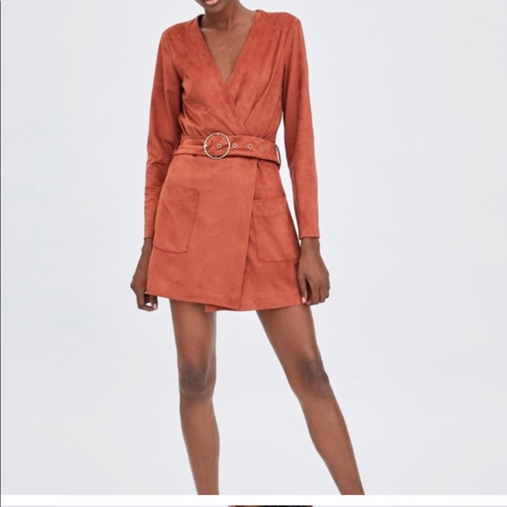 Zara Orange Faux Suede Romper